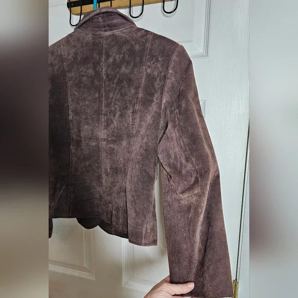 Women's I.E 100% SUEDE LEATHER Blazer Size M Brown - Picture 5 of 11